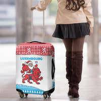 Luxembourg Christmas Luggage Cover with Santa Claus Red Lion Snowflake Pattern and National Flag Design - Wonder Print Shop