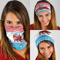 Luxembourg Christmas Neck Gaiter with Santa Claus Red Lion Snowflake Pattern and National Flag Design - Wonder Print Shop