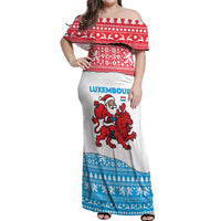 Luxembourg Christmas Off Shoulder Maxi Dress with Santa Claus Red Lion Snowflake Pattern and National Flag Design - Wonder Print Shop