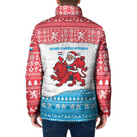 Luxembourg Christmas Padded Jacket with Santa Claus Red Lion Snowflake Pattern and National Flag Design - Wonder Print Shop