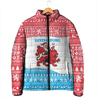 Luxembourg Christmas Padded Jacket with Santa Claus Red Lion Snowflake Pattern and National Flag Design - Wonder Print Shop