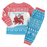 Luxembourg Christmas Pajama Set with Santa Claus Red Lion Snowflake Pattern and National Flag Design - Wonder Print Shop