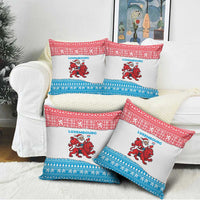 Luxembourg Christmas Pillow Cover with Santa Claus Red Lion Snowflake Pattern and National Flag Design - Wonder Print Shop