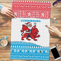Luxembourg Christmas Puzzle with Santa Claus Red Lion Snowflake Pattern and National Flag Design - Wonder Print Shop