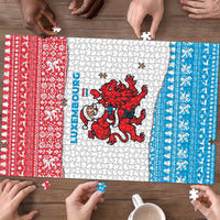 Luxembourg Christmas Puzzle with Santa Claus Red Lion Snowflake Pattern and National Flag Design - Wonder Print Shop
