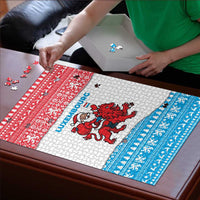 Luxembourg Christmas Puzzle with Santa Claus Red Lion Snowflake Pattern and National Flag Design - Wonder Print Shop