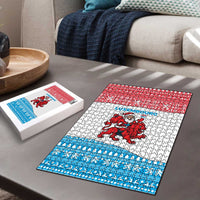 Luxembourg Christmas Puzzle with Santa Claus Red Lion Snowflake Pattern and National Flag Design - Wonder Print Shop