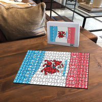 Luxembourg Christmas Puzzle with Santa Claus Red Lion Snowflake Pattern and National Flag Design - Wonder Print Shop