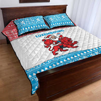 Luxembourg Christmas Quilt Bed Set with Santa Claus Red Lion Snowflake Pattern and National Flag Design - Wonder Print Shop
