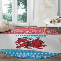 Luxembourg Christmas Round Carpet with Santa Claus Red Lion Snowflake Pattern and National Flag Design - Wonder Print Shop