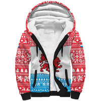 Luxembourg Christmas Sherpa Hoodie with Santa Claus Red Lion Snowflake Pattern and National Flag Design - Wonder Print Shop