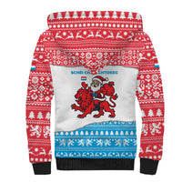 Luxembourg Christmas Sherpa Hoodie with Santa Claus Red Lion Snowflake Pattern and National Flag Design - Wonder Print Shop