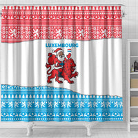 Luxembourg Christmas Shower Curtain with Santa Claus Red Lion Snowflake Pattern and National Flag Design - Wonder Print Shop