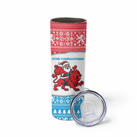 Luxembourg Christmas Skinny Tumbler with Santa Claus Red Lion Snowflake Pattern and National Flag Design - Wonder Print Shop