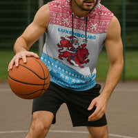Luxembourg Christmas Sleeveless Hoodie with Santa Claus Red Lion Snowflake Pattern and National Flag Design - Wonder Print Shop