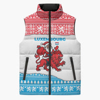 Luxembourg Christmas Sleeveless Puffer Jacket with Santa Claus Red Lion Snowflake Pattern and National Flag Design - Wonder Print Shop
