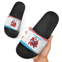 Luxembourg Christmas Slide Sandals with Santa Claus Red Lion Snowflake Pattern and National Flag Design - Wonder Print Shop