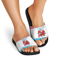 Luxembourg Christmas Slide Sandals with Santa Claus Red Lion Snowflake Pattern and National Flag Design - Wonder Print Shop