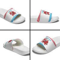 Luxembourg Christmas Slide Sandals with Santa Claus Red Lion Snowflake Pattern and National Flag Design - Wonder Print Shop