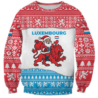 Luxembourg Christmas Sweatshirt with Santa Claus Red Lion Snowflake Pattern and National Flag Design - Wonder Print Shop