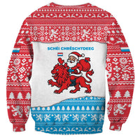 Luxembourg Christmas Sweatshirt with Santa Claus Red Lion Snowflake Pattern and National Flag Design - Wonder Print Shop