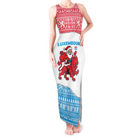 Luxembourg Christmas Tank Maxi Dress with Santa Claus Red Lion Snowflake Pattern and National Flag Design - Wonder Print Shop