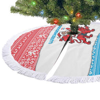 Luxembourg Christmas Tree Skirt with Santa Claus Red Lion Snowflake Pattern and National Flag Design - Wonder Print Shop