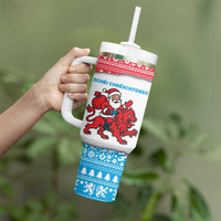 Luxembourg Christmas Tumbler With Handle with Santa Claus Red Lion Snowflake Pattern and National Flag Design - Wonder Print Shop
