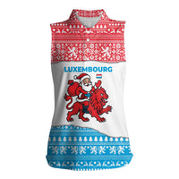 Luxembourg Christmas Women Sleeveless Polo Shirt with Santa Claus Red Lion Snowflake Pattern and National Flag Design - Wonder Print Shop