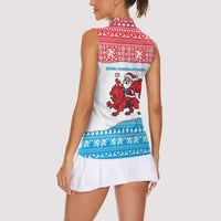Luxembourg Christmas Women Sleeveless Polo Shirt with Santa Claus Red Lion Snowflake Pattern and National Flag Design - Wonder Print Shop