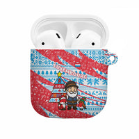 Luxembourg Christmas AirPods Case with Santa Claus Fox Reindeer Tree and Red Blue Pattern Design - Wonder Print Shop