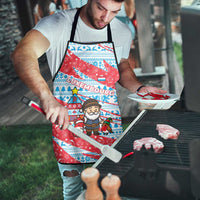 Luxembourg Christmas Apron with Santa Claus Fox Reindeer Tree and Red Blue Pattern Design - Wonder Print Shop