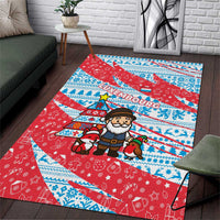 Luxembourg Christmas Area Rug with Santa Claus Fox Reindeer Tree and Red Blue Pattern Design - Wonder Print Shop