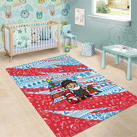 Luxembourg Christmas Area Rug with Santa Claus Fox Reindeer Tree and Red Blue Pattern Design - Wonder Print Shop