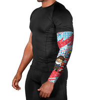 Luxembourg Christmas Arm Sleeves with Santa Claus Fox Reindeer Tree and Red Blue Pattern Design - Wonder Print Shop