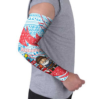Luxembourg Christmas Arm Sleeves with Santa Claus Fox Reindeer Tree and Red Blue Pattern Design - Wonder Print Shop