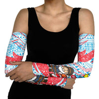Luxembourg Christmas Arm Sleeves with Santa Claus Fox Reindeer Tree and Red Blue Pattern Design - Wonder Print Shop
