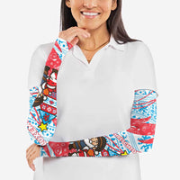 Luxembourg Christmas Arm Sleeves with Santa Claus Fox Reindeer Tree and Red Blue Pattern Design - Wonder Print Shop