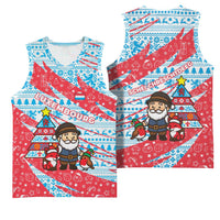 Luxembourg Christmas Basketball Jersey with Santa Claus Fox Reindeer Tree and Red Blue Pattern Design - Wonder Print Shop