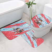 Luxembourg Christmas Bathroom Set with Santa Claus Fox Reindeer Tree and Red Blue Pattern Design - Wonder Print Shop