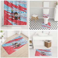 Luxembourg Christmas Bathroom Set with Santa Claus Fox Reindeer Tree and Red Blue Pattern Design - Wonder Print Shop