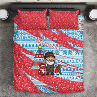 Luxembourg Christmas Bedding Set with Santa Claus Fox Reindeer Tree and Red Blue Pattern Design - Wonder Print Shop