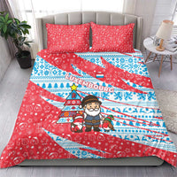 Luxembourg Christmas Bedding Set with Santa Claus Fox Reindeer Tree and Red Blue Pattern Design - Wonder Print Shop