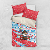 Luxembourg Christmas Bedding Set with Santa Claus Fox Reindeer Tree and Red Blue Pattern Design - Wonder Print Shop