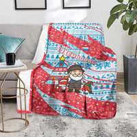 Luxembourg Christmas Blanket with Santa Claus Fox Reindeer Tree and Red Blue Pattern Design - Wonder Print Shop