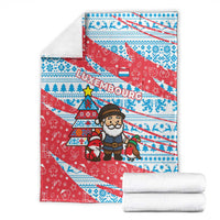 Luxembourg Christmas Blanket with Santa Claus Fox Reindeer Tree and Red Blue Pattern Design - Wonder Print Shop