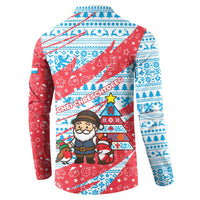 Luxembourg Christmas Button Sweatshirt with Santa Claus Fox Reindeer Tree and Red Blue Pattern Design - Wonder Print Shop