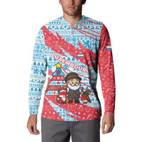 Luxembourg Christmas Button Sweatshirt with Santa Claus Fox Reindeer Tree and Red Blue Pattern Design - Wonder Print Shop