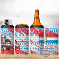 Luxembourg Christmas 4 in 1 Can Cooler Tumbler with Santa Claus Fox Reindeer Tree and Red Blue Pattern Design - Wonder Print Shop