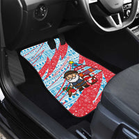 Luxembourg Christmas Car Mats with Santa Claus Fox Reindeer Tree and Red Blue Pattern Design - Wonder Print Shop